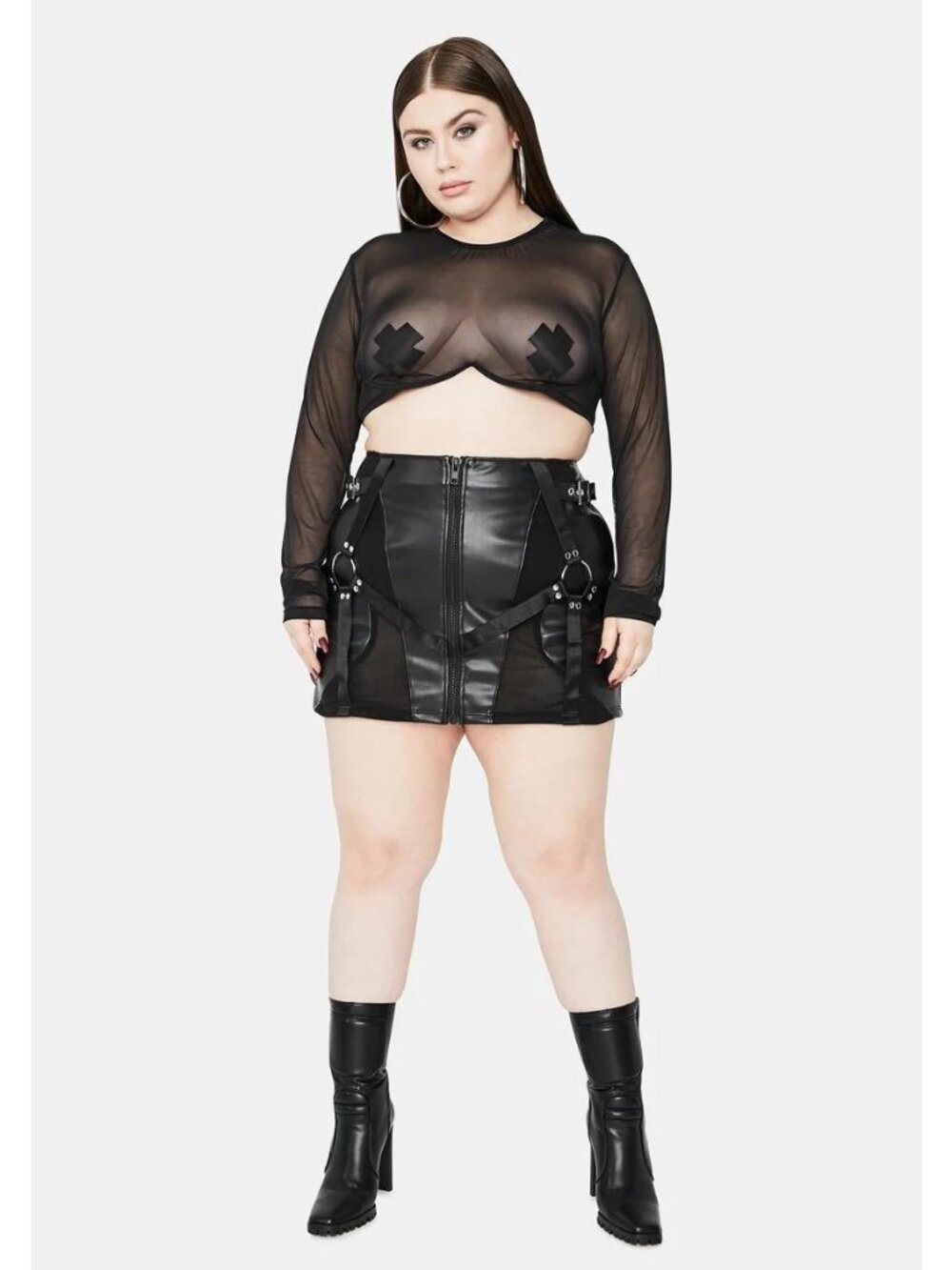 Poster Grl 2X Plus Naughty Habits Mini Skirt Bondage Goth Faux Leather